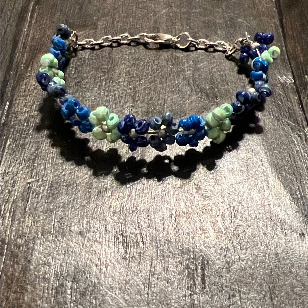 Blue & Mint Floral Paper Bead Bracelet - Women Jewelry